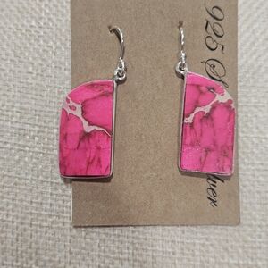 Pink Sediment Jasper Stone Silver Earrings